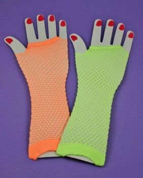 Neon Long Fingerless Fishnet Gloves