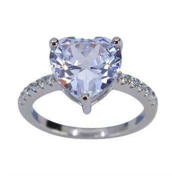 Silver Clear CZ Heart Ring