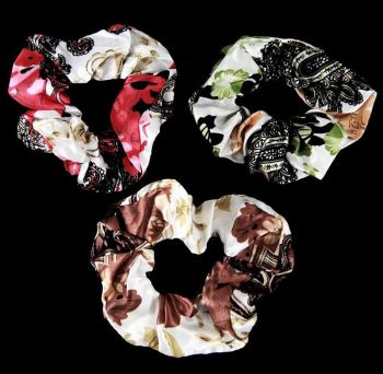 Assorted Paisley & Floral Satin Scrunchies (Approx 41p Per Card, 14p Per Scrunchie)