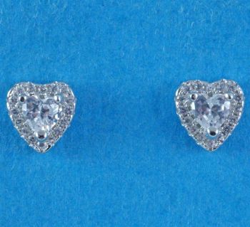 Silver Clear CZ Heart Stud Earring