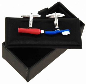 Novelty Enamelled Toothpaste & Tooth Brush Cufflinks (£2.95 per Boxed Pair)