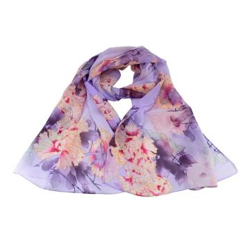 Floral Print Chiffon Scarves (£1.60 Each) Pack of 4 - Available in a variety of colours, Size: 50cm x 160cm