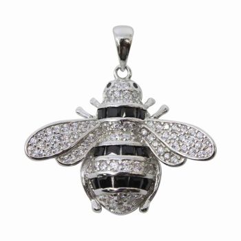 Silver Clear &amp; Jet CZ Bee Pendant