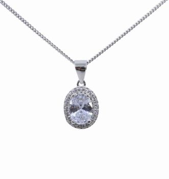 Silver Clear CZ Oval Pendant