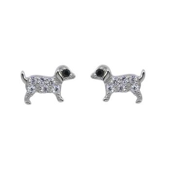 Silver Clear CZ Dog Stud Earrings