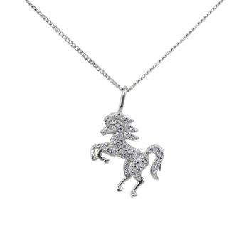 Silver Clear CZ Horse Pendant