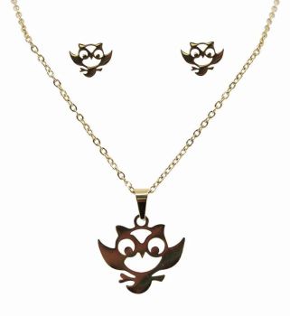 Stainless Steel Owl Pendant and Pierced Stud Earring Set (£1.80 Each)