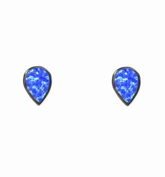 Silver Blue Opal Teardrop Stud Earrings