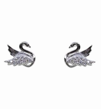 Silver Clear CZ Swan Stud Earrings
