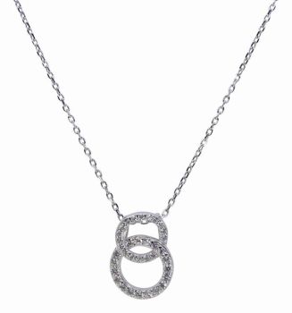 Silver Clear CZ Interlocking Circles Necklace