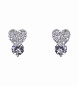 Silver Clear CZ Heart Stud Earrings