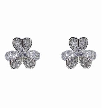 Silver Clear CZ Flower Stud Earrings