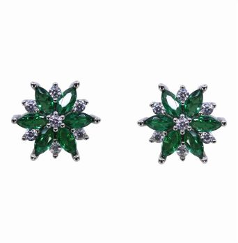 Silver Clear &amp; Emerald CZ Stud Earrings
