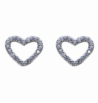 Silver Clear CZ Love Heart Stud Earrings