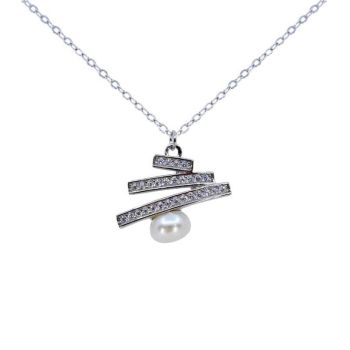 Silver Clear CZ &amp; Freshwater Pearl Pendant (£6.50 Each) - 10% Discount £5.85 each)