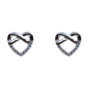 Silver Clear CZ Infinity Heart Stud Earrings (£4.40 Each)