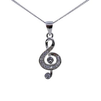 Silver Clear CZ Musical Note Pendant (£5.95 Each)