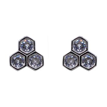Silver Clear CZ Honeycomb Stud Earrings (£3.80 Each)