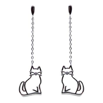 Silver Clear CZ Cat Drop Earrings (£5.30 per pair)