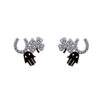 Silver Clear CZ Good Luck Stud Earrings (£4.65 Each)