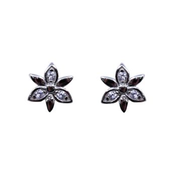 Silver Clear CZ Flower Stud Earrings 