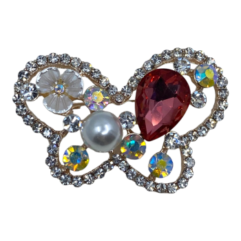 Ladies Crystal and Pearl Butterfly Brooch.