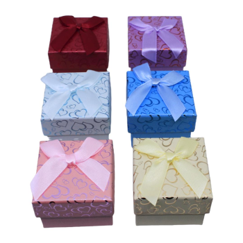 Assorted colour Card ring Box with Foil  heart design and Bow  