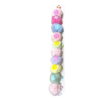 Large size Fluffy Pom Poms With  Flower Motif On concord -( £0.35 Each )
