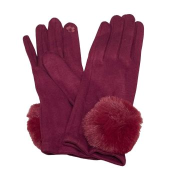 Ladies winter Suedette Touch Screen Gloves With large imitation fur pompom ( £ 3.10 per pair