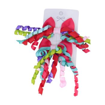 Girls Summer Bright Multi Coloured Bow With Twirl Ribbons On Concord Clip