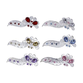 Silver Coloured Plated  French Clip With Imitation Faceted Glass  And coloured Stones (£0.45 Each )
