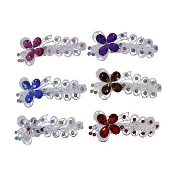 Silver Coloured Plated Butterfly French Clip With Coloured Imitation Faceted Glass And Coloured Stones. (£0.45 Each )