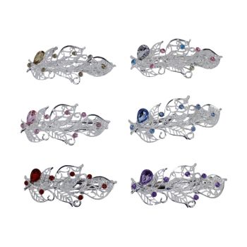 Silver Coloured Plated Leaf  French Clip With Imitation Crystals  (£0.45 Each )