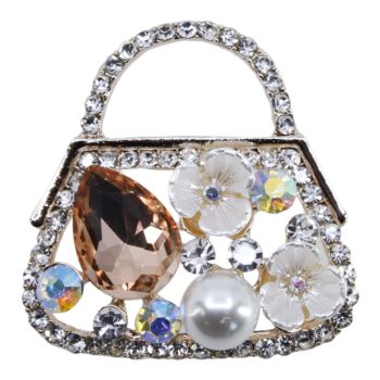 Diamante Handbag Brooch With Imitation Pearl and Ab Crystal (£!.20 Each)