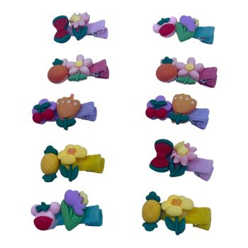 Assorted Kids Fruit And Flowers Fabric Covered Concord Clip .(£0.35 Per Pair )