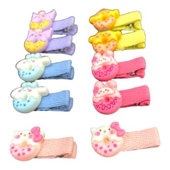 kids Assorted Resin Donuts On fabric Covered Concord Clip -(£0.35 Per Pair