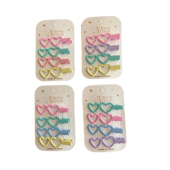 Girls Double Heart Metal Pastel Concord Clip (£0.40 For 4 Pcs )