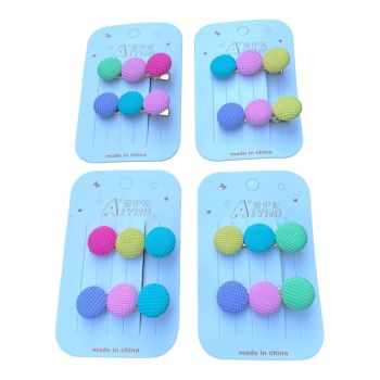 Girls Fabric Covered Multicoloured Button Style Concord Clip (£0.40 Per Pair )
