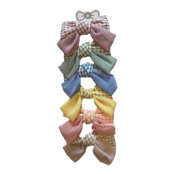 Pretty Girls/Ladies Chiffon And Cotton Gingham Double Bow - (£0.40 Each )