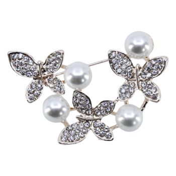 Diamante & Pearl Butterfly Brooch (£1.40 Each)