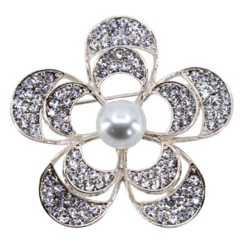 Diamante & Pearl Flower Brooch (£1.30 Each)