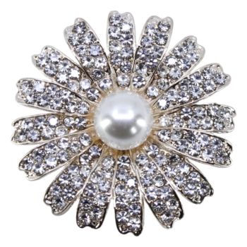 Diamante & Pearl Flower Brooch (£1.40 Each)