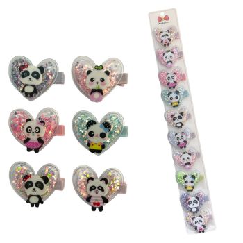 Girls Glitter Filled heart Shape Concord With Panda Motif (£0.30 Each )