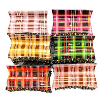 Ladies Tartan Rectangular Clamps In Assorted Colours (£0.75 Each )