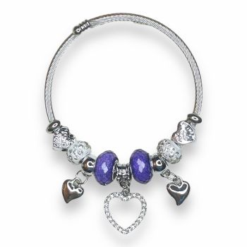 Ladies Twisted Bangle With Diamante Heart Charm And Beads   -(£2.20 Each )