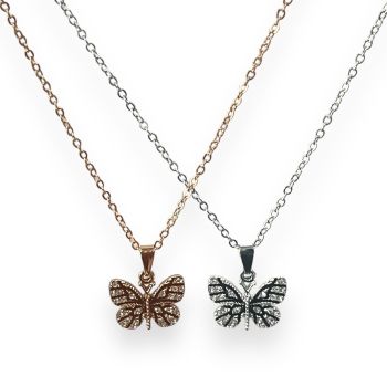 Ladies Diamante Butterfly Pendant - ( £0.80 Each )