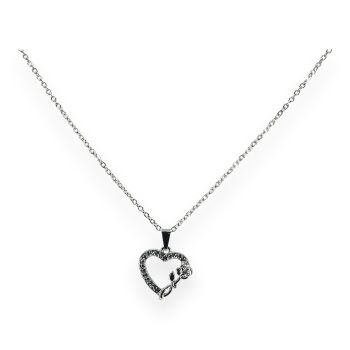 Ladies Heart With Rose Diamante Pendant - (£0.80 Each )