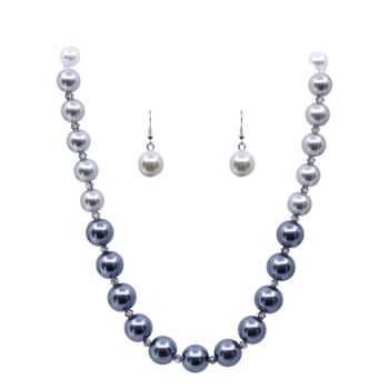 Glass pearl & Glass Bead Necklace & Pierced Drop Earring Set