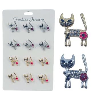 Assorted Gold Colour And Silver Colour Plated Diamante Cat Brooch -(£0.40 Each )