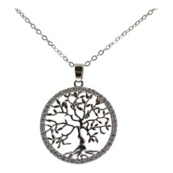 High quality, Tree of life design pendant with genuine Clear and Jet crystal stones.
Rhodium colour plated, coated on top of Copper base metal.
